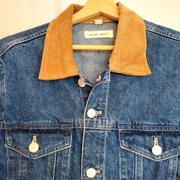 Warp + Weft Denim Trucker Jacket Indigo Adult Med Corduroy Chore Cabin Retro - Picture 4 of 14